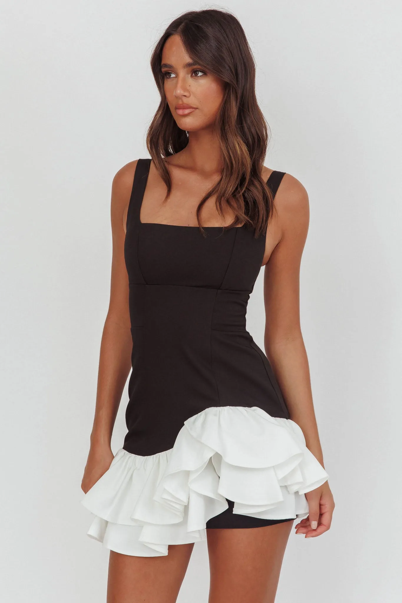 Romantic Layered Frill Mini Dress Black sold by Selfie Leslie