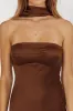 Damsel Reverse Halter Maxi Dress Satin Chocolate sold by Selfie Leslie