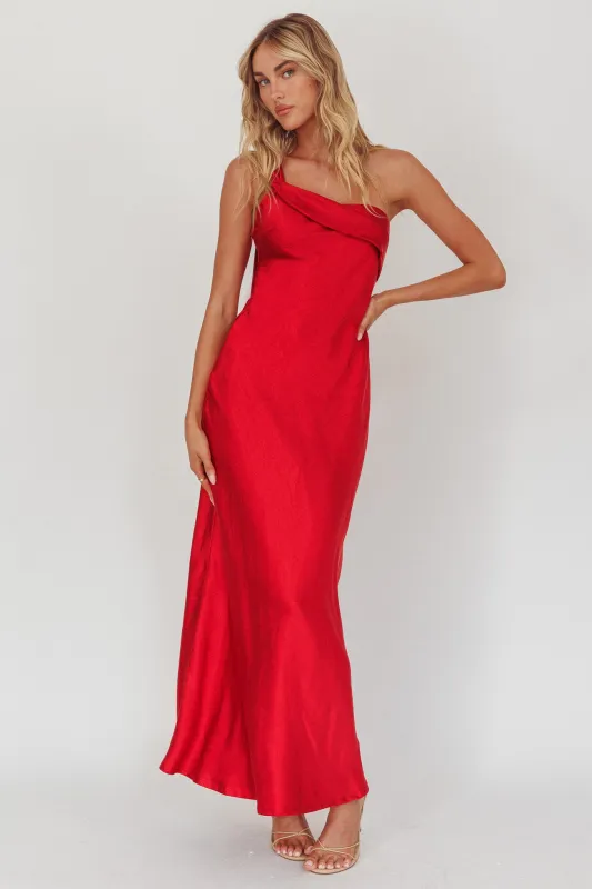 Carmel One-Shoulder Sash Maxi Dress Cherry sold by Selfie Leslie