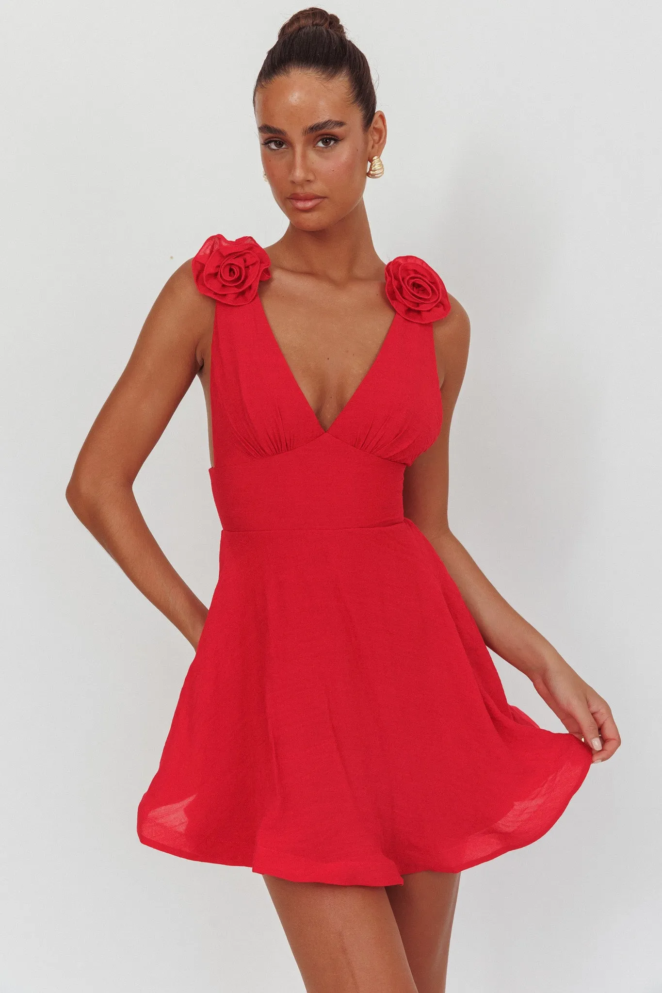 Kalinda Detachable Rose Mini Dress Red sold by Selfie Leslie
