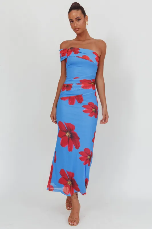 Gala One-Shoulder Maxi Dress Floral Blue sold by Selfie Leslie