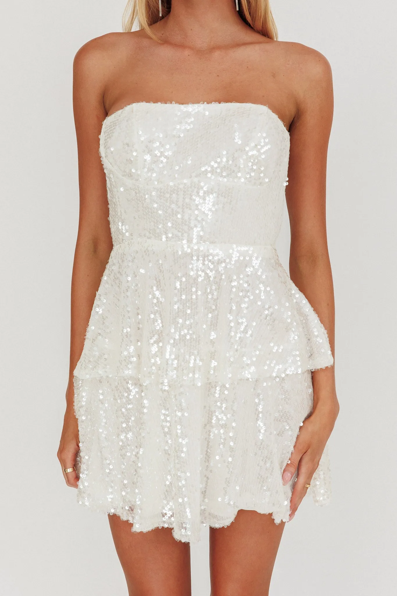 Provence Bloom Tiered Sequin Mini Dress White sold by Selfie Leslie product image thumbnail 3