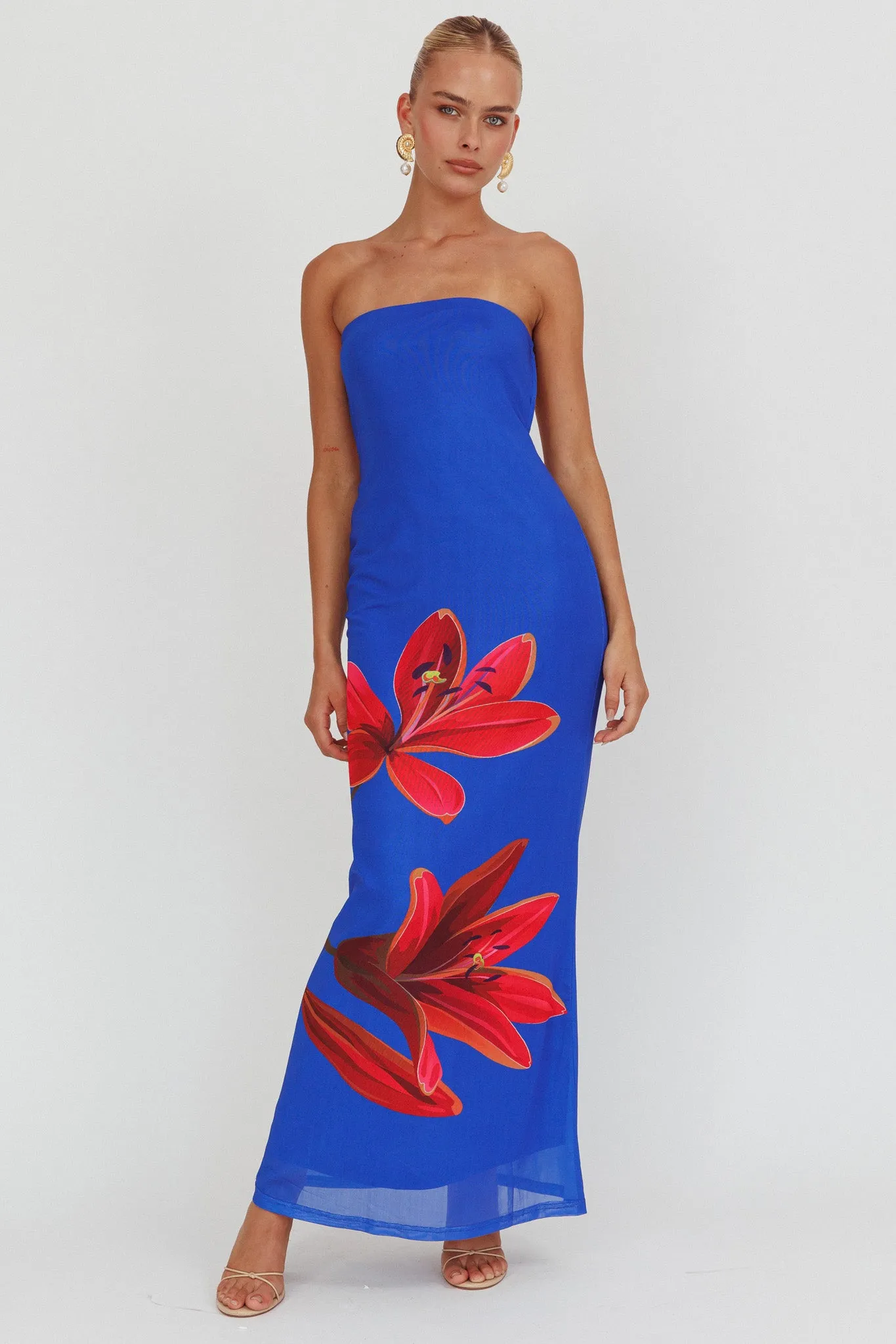 Iridian Strapless Floral Maxi Dress Blue sold by Selfie Leslie