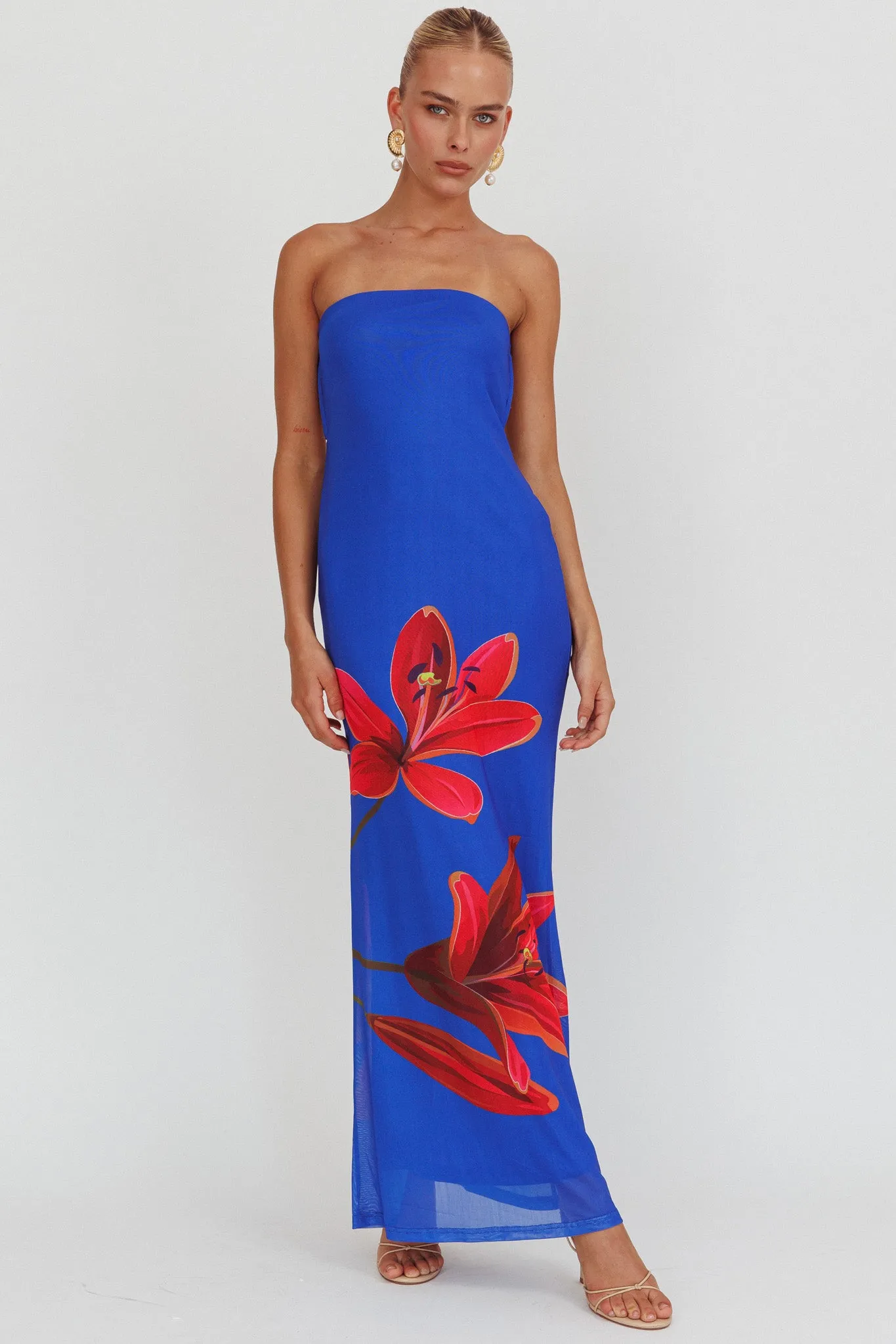 Iridian Strapless Floral Maxi Dress Blue sold by Selfie Leslie product image thumbnail 4