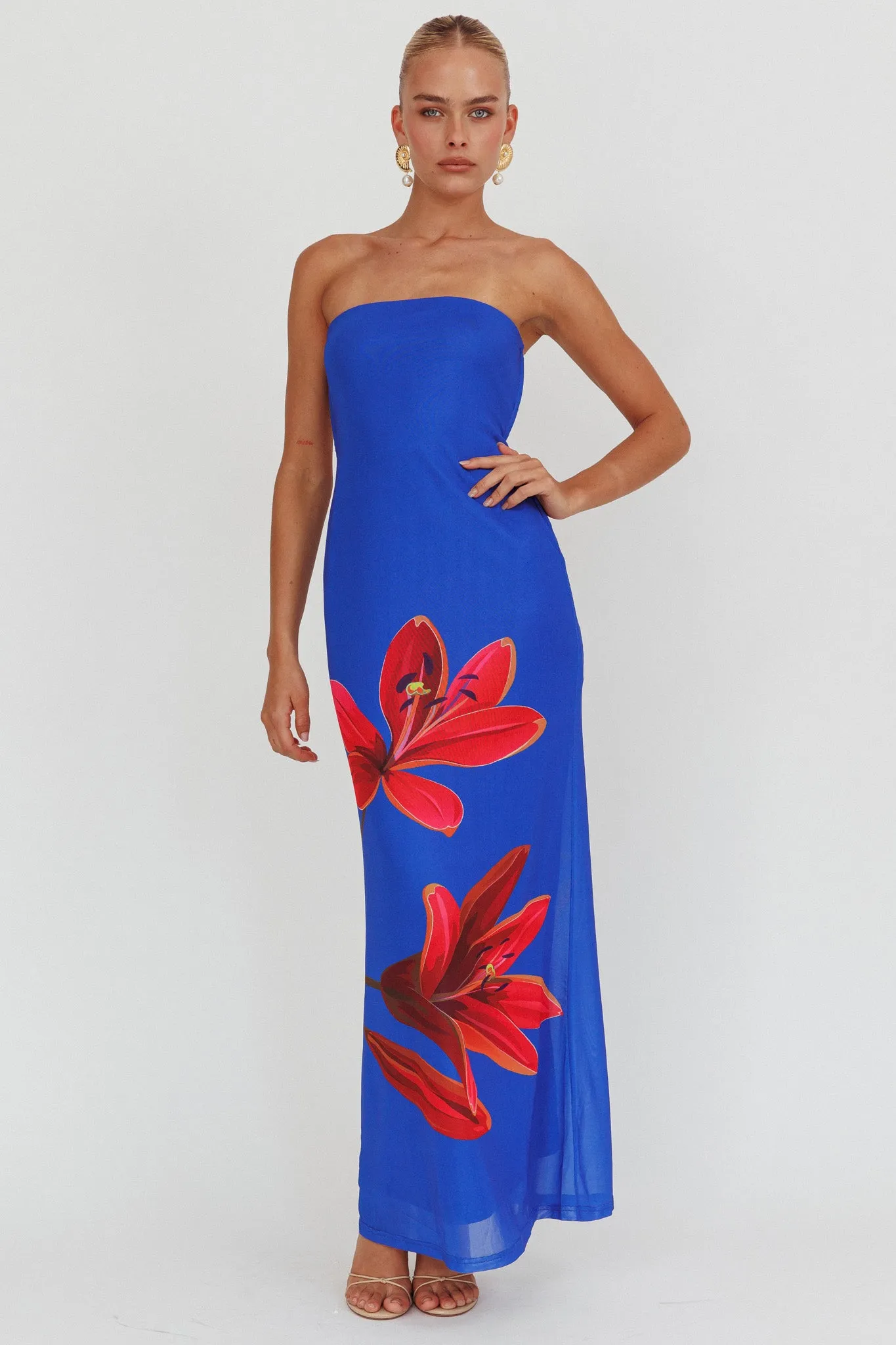 Iridian Strapless Floral Maxi Dress Blue sold by Selfie Leslie product image thumbnail 5