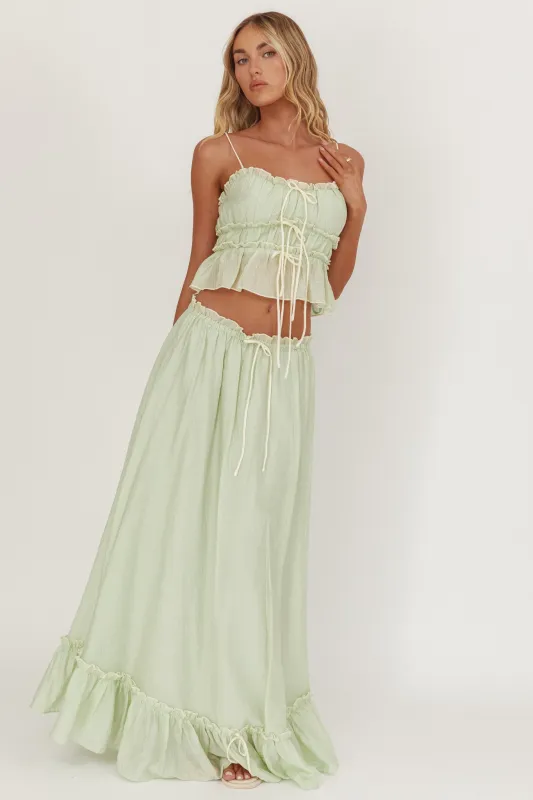 Maidens Tie Detail Overlock Maxi Skirt Sage sold by Selfie Leslie