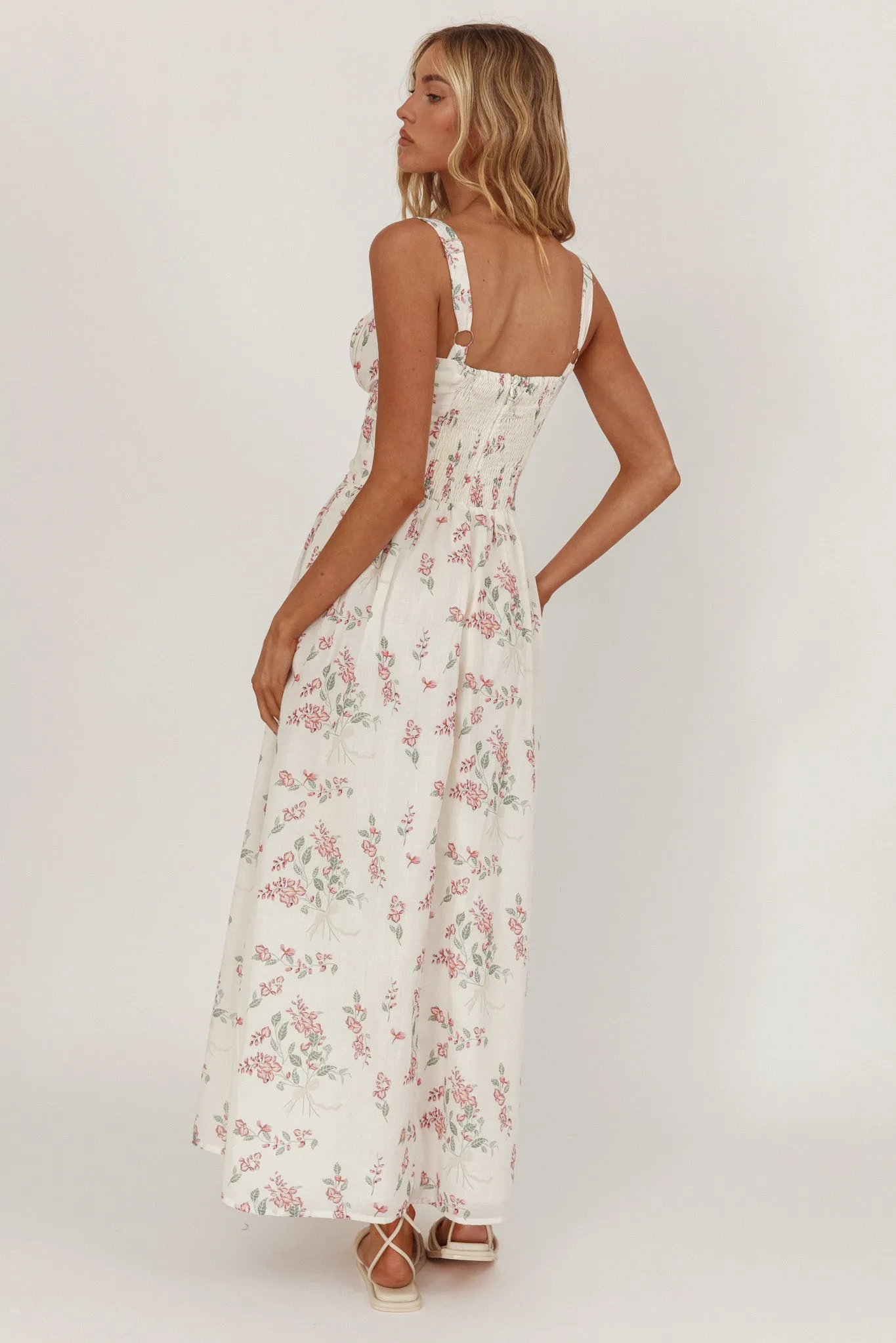 Seen The Light Tie Bust Maxi Dress Floral Cream/Pink sold by Selfie Leslie product image thumbnail 2