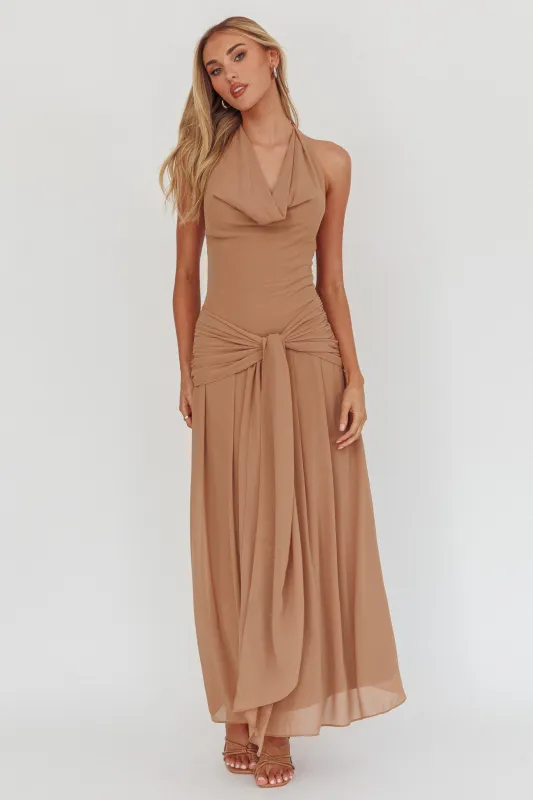 Maretha Cowl Halterneck Maxi Dress Latte sold by Selfie Leslie