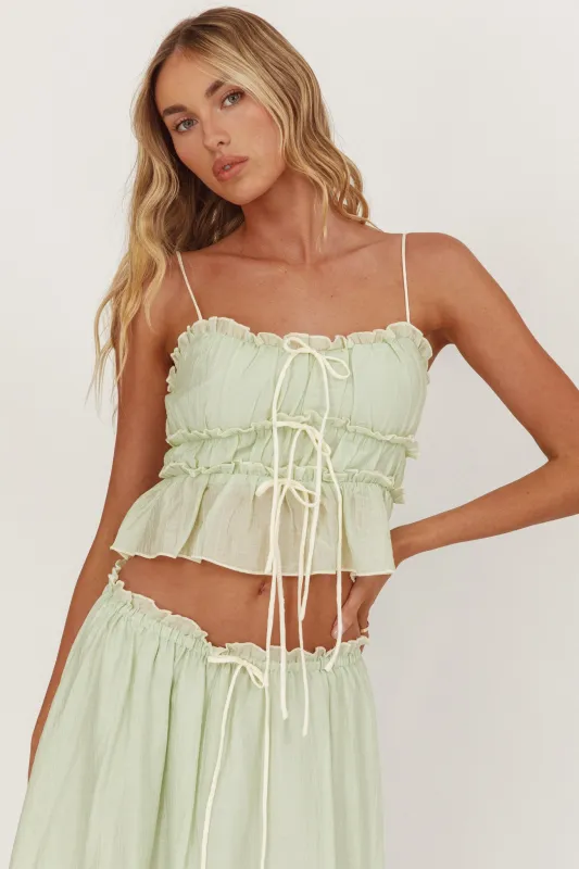 Maidens Tie Detail Overlock Top Sage sold by Selfie Leslie