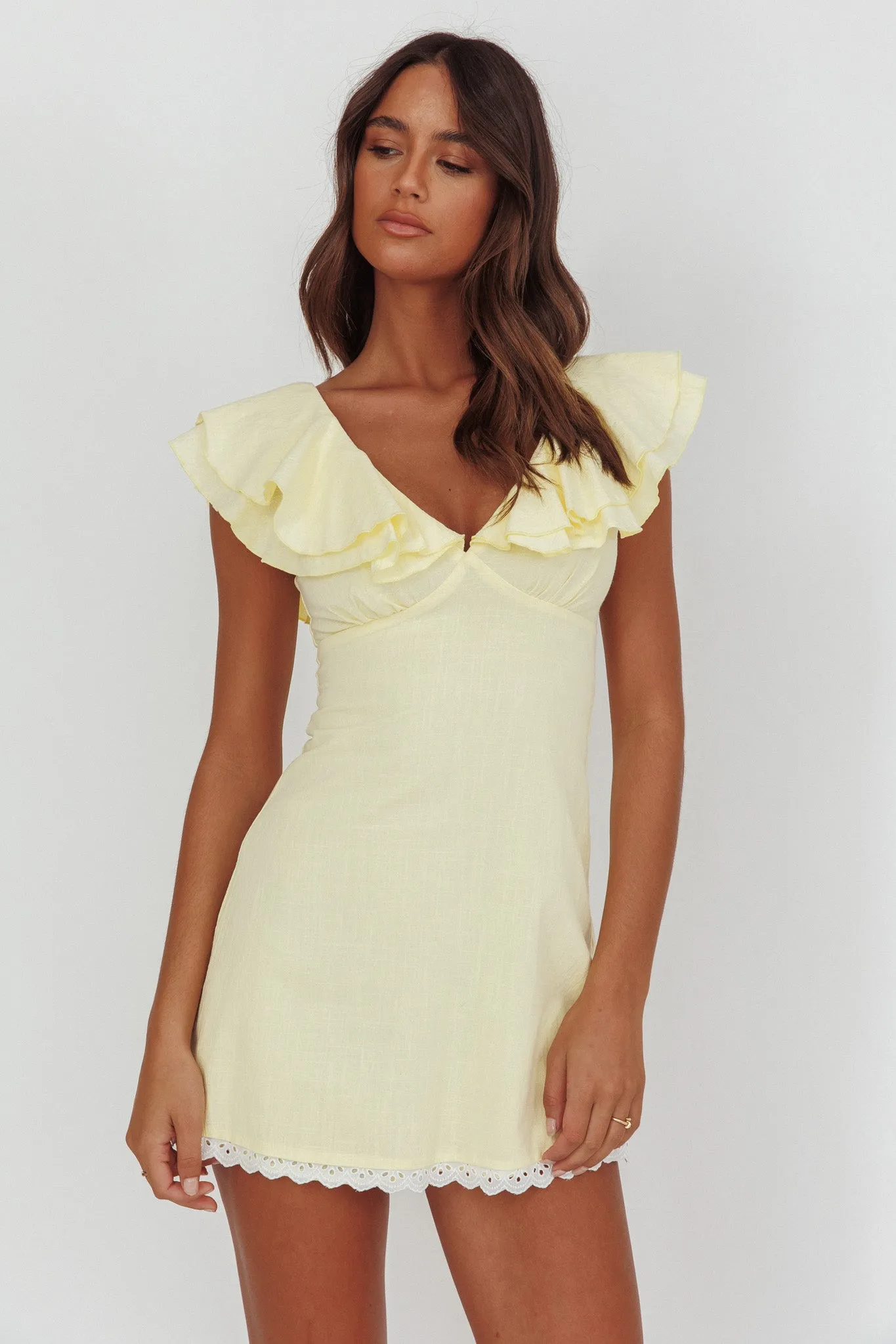 Unpredictable Layered Ruffle Neckline Mini Dress Butter sold by Selfie Leslie product image thumbnail 5