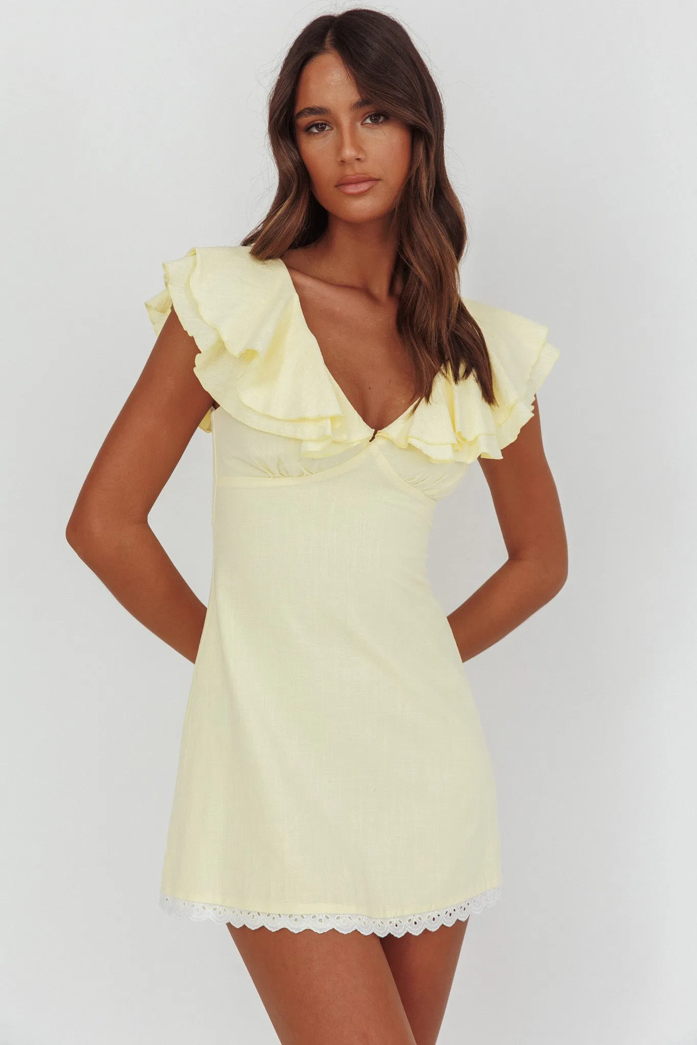 Unpredictable Layered Ruffle Neckline Mini Dress Butter sold by Selfie Leslie