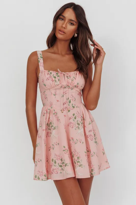 Seen The Light Tie Bust Mini Dress Floral Blush sold by Selfie Leslie