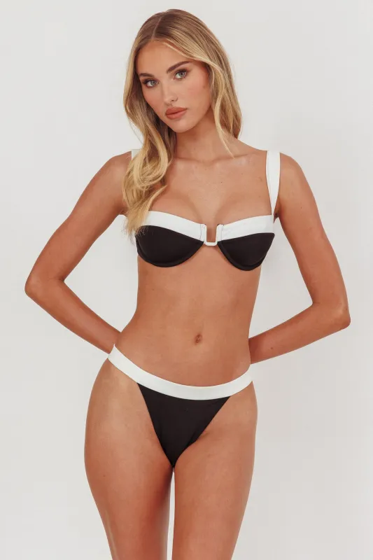 Saskia Contrast Waist Bikini Bottoms Black/Off White sold by Selfie Leslie