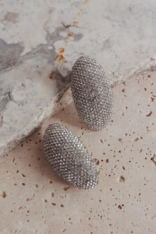 Candice Oval Cabochon Earrings Silver Diamante sold by Selfie Leslie
