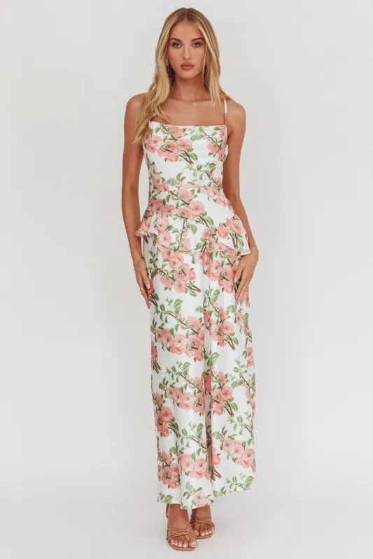Jerica Ruffle Waist Maxi Dress Floral Blush sold by Selfie Leslie