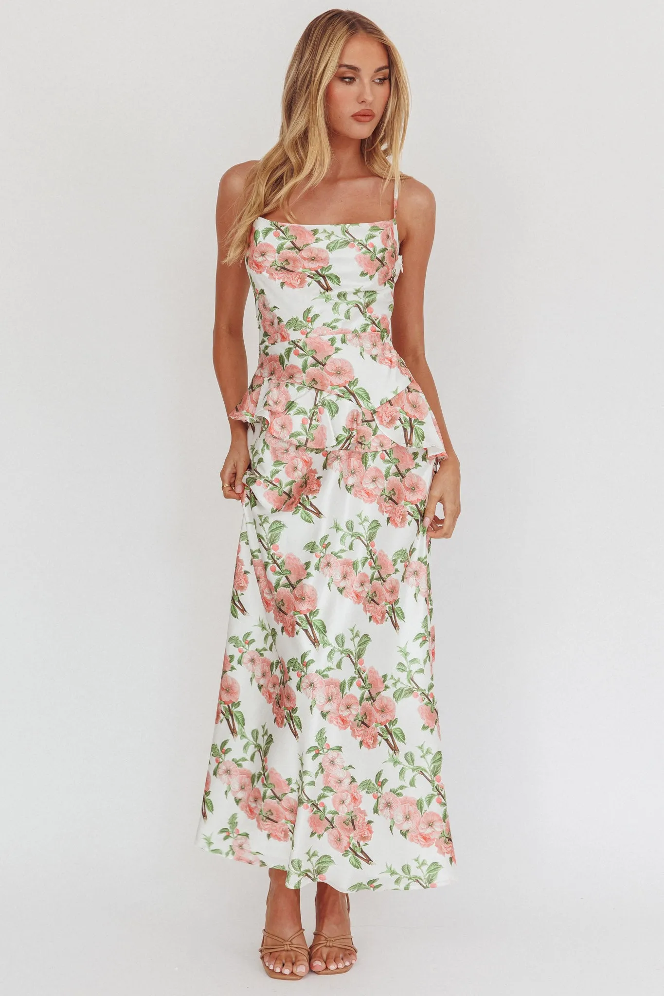 Jerica Ruffle Waist Maxi Dress Floral Blush sold by Selfie Leslie product image thumbnail 5
