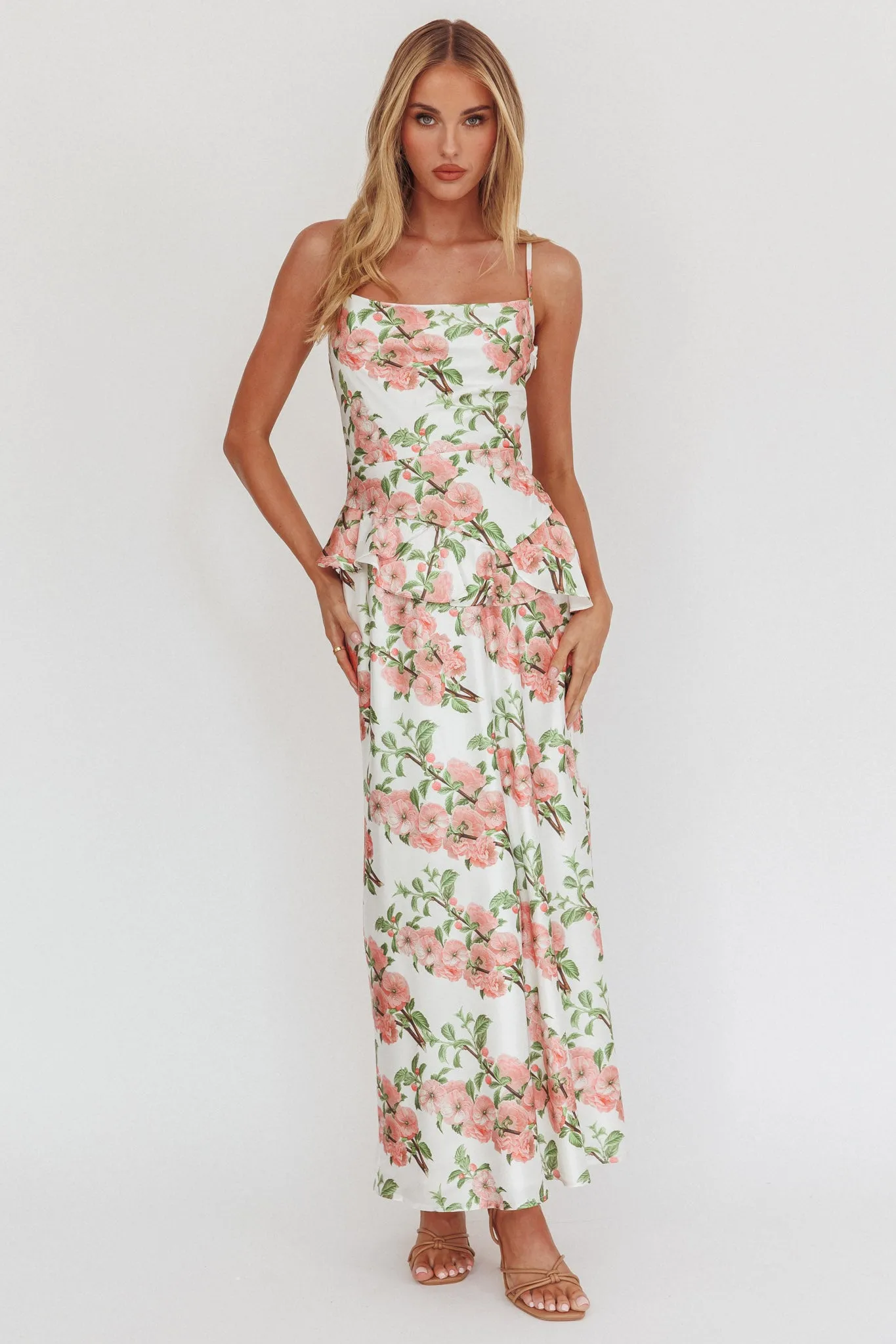Jerica Ruffle Waist Maxi Dress Floral Blush sold by Selfie Leslie product image thumbnail 4