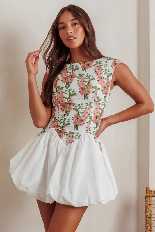 Gracelina Cap Sleeve Bubble Hem Mini Dress Floral Pink sold by Selfie Leslie