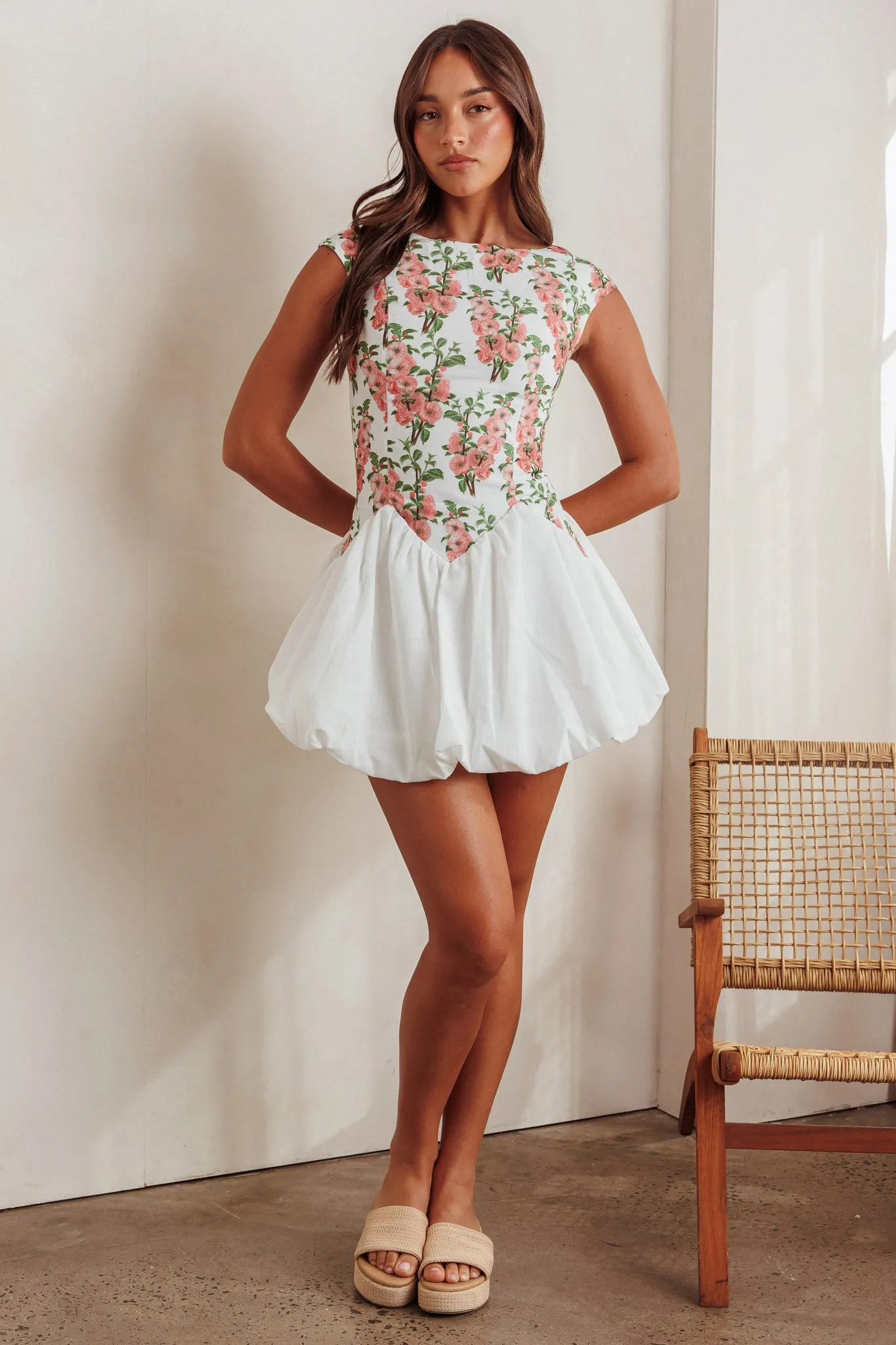 Gracelina Cap Sleeve Bubble Hem Mini Dress Floral Pink sold by Selfie Leslie product image thumbnail 4