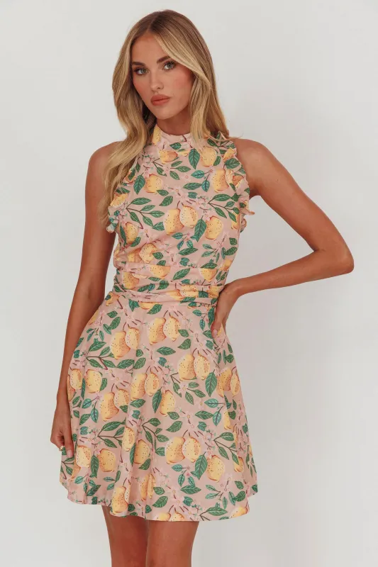 Miko Frill Trim Halter Mini Dress Lemon sold by Selfie Leslie