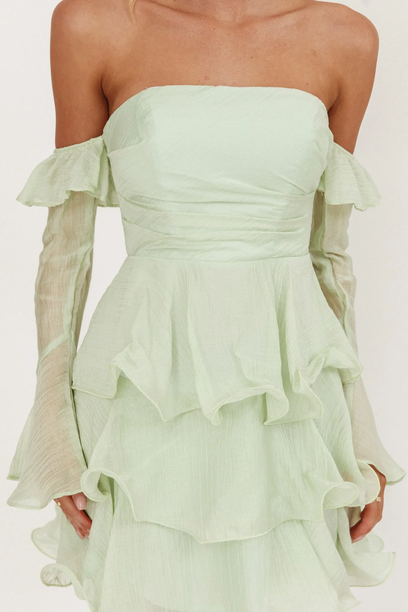 Giavana Off-Shoulder Layered Mini Dress Sage sold by Selfie Leslie product image thumbnail 4