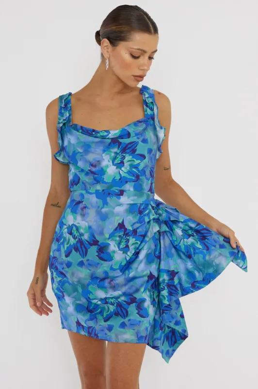 Heart Beat Ruffle Trim Mini Dress Blue sold by Selfie Leslie