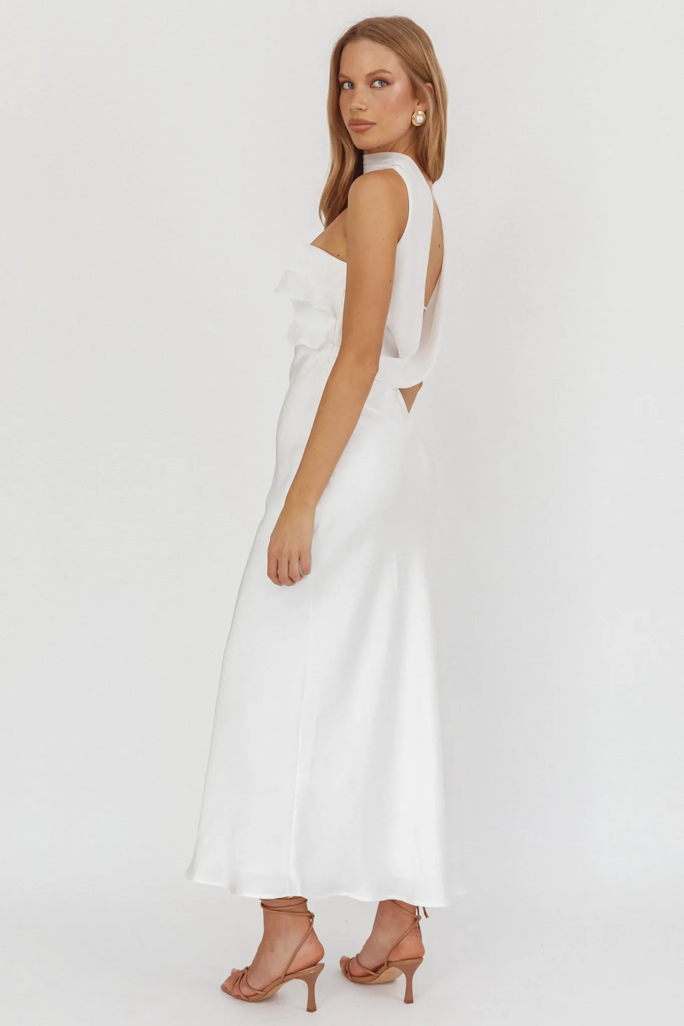 Damsel Reverse Halter Frill Trim Maxi Dress White sold by Selfie Leslie product image thumbnail 2