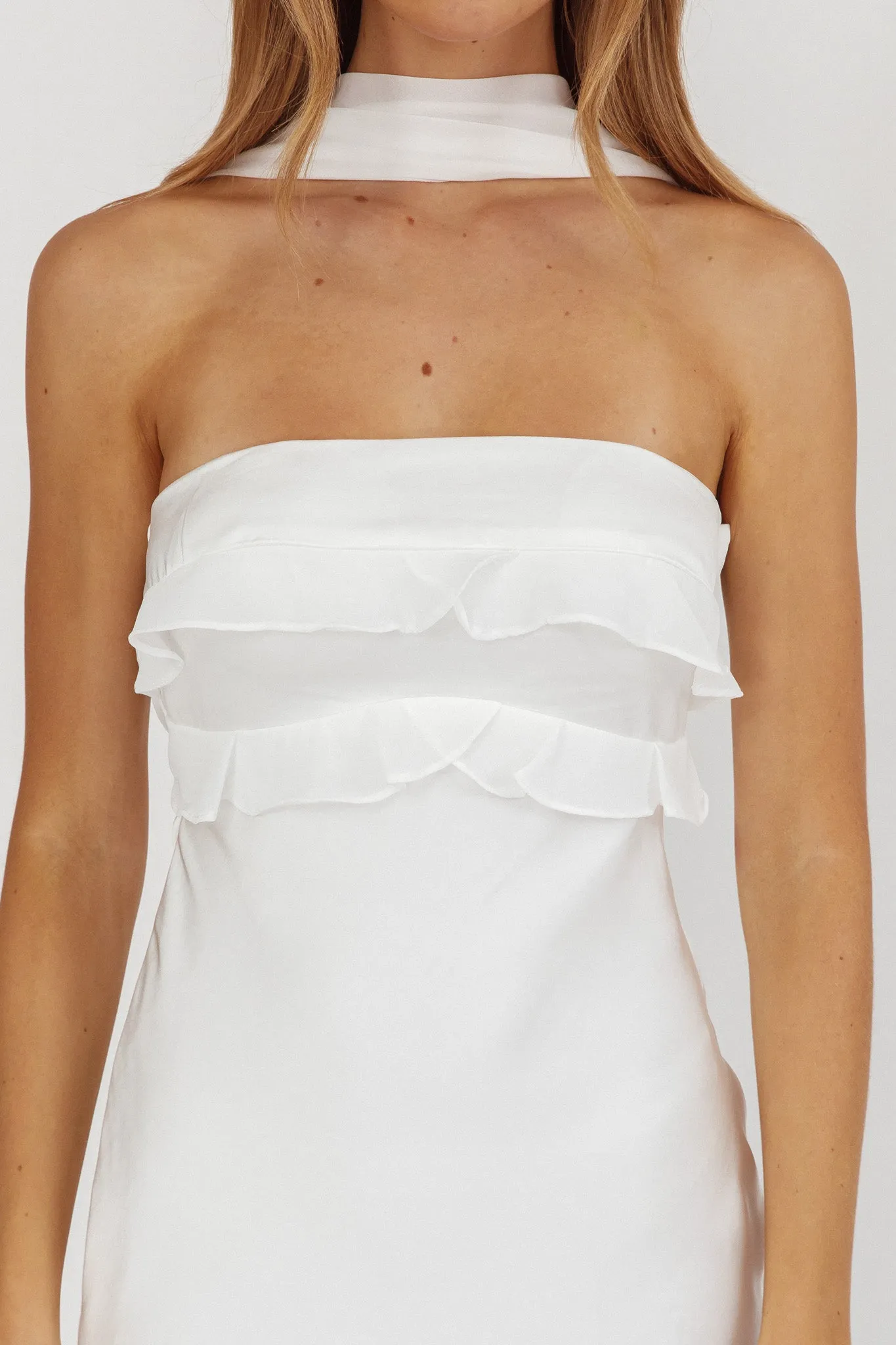 Damsel Reverse Halter Frill Trim Maxi Dress White sold by Selfie Leslie product image thumbnail 3