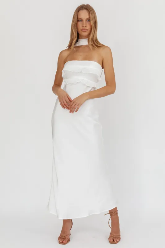 Damsel Reverse Halter Frill Trim Maxi Dress White sold by Selfie Leslie