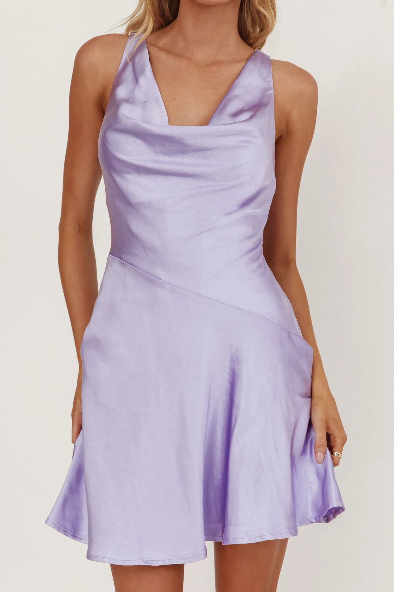 Brigid Cowl Neck Scoop Back Mini Dress Lilac sold by Selfie Leslie product image thumbnail 3
