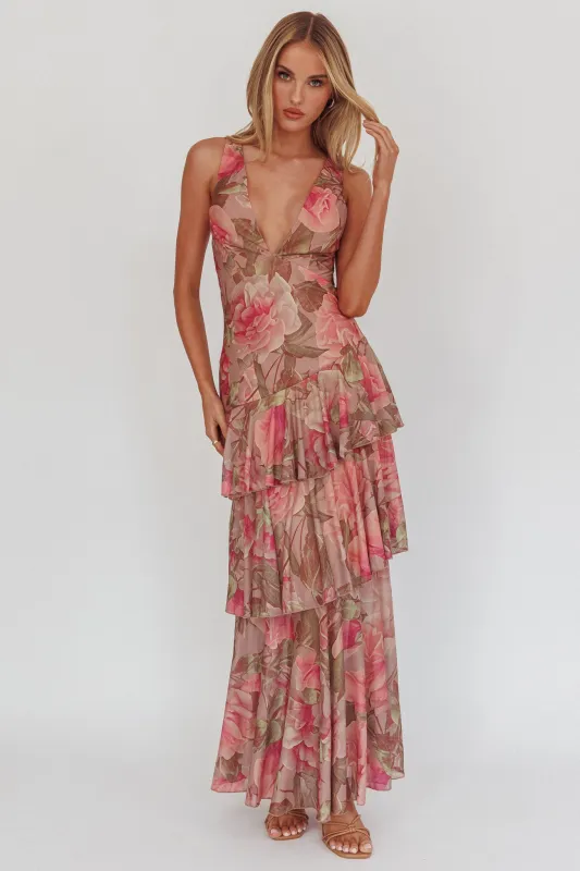 Veda Strappy Back Maxi Dress Roses Blush sold by Selfie Leslie
