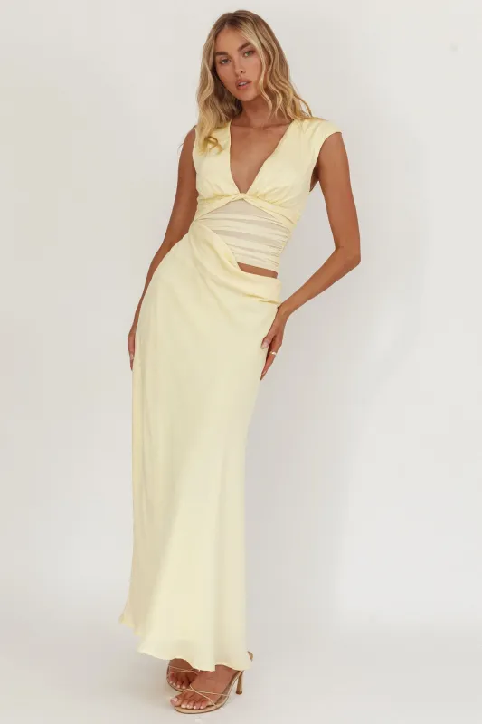 Sun Gaze Sheer Ruched Waist Maxi Dress Butter sold by Selfie Leslie