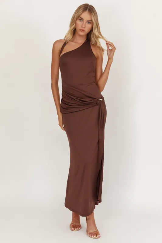 Kimbra Waist Sash Midi Dress Chocolate sold by Selfie Leslie