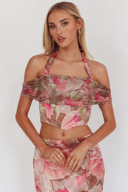 Sunset High Halterneck Crop Top Floral Blush sold by Selfie Leslie