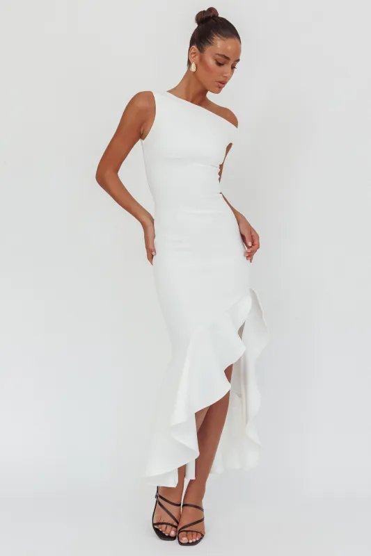Lights On One-Shoulder Ruffle Hem Maxi Dress White sold by Selfie Leslie