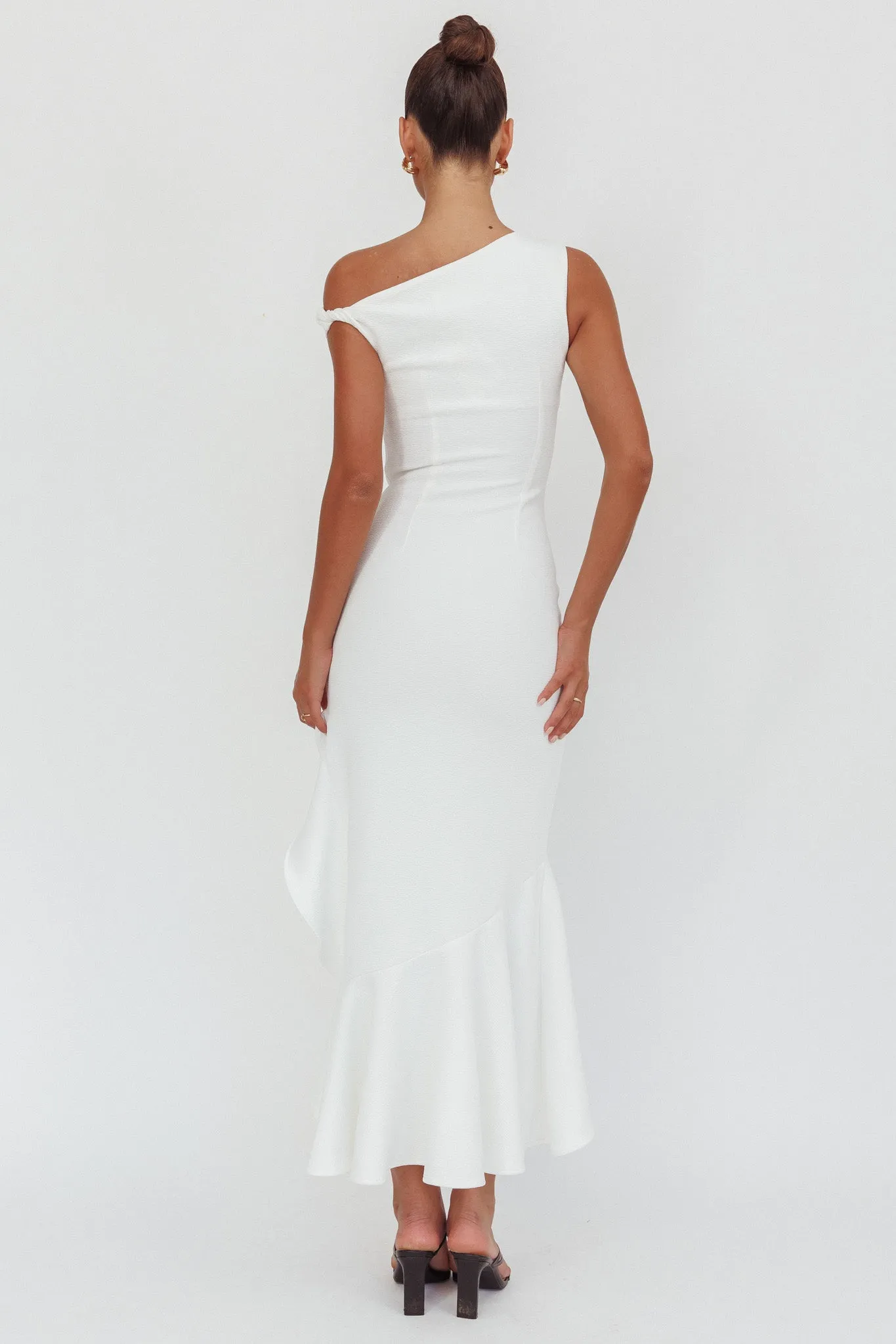 Lights On One-Shoulder Ruffle Hem Maxi Dress White sold by Selfie Leslie product image thumbnail 2