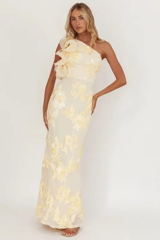 Deanna One-Shoulder Ruffle Maxi Dress Floral Texture Yellow sold by Selfie Leslie