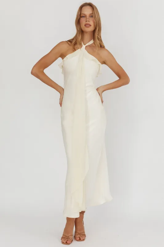Starlet Halterneck Sash Maxi Dress Butter sold by Selfie Leslie