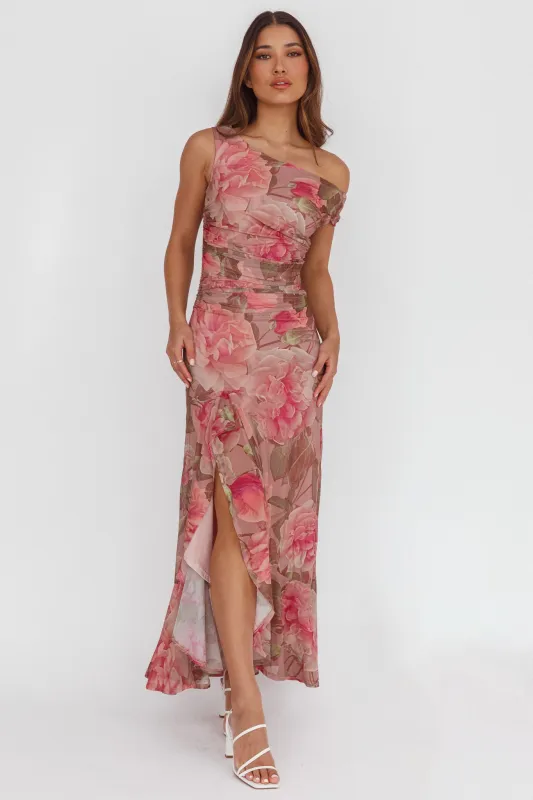 Moonlit Magic Asymmetric Neckline Maxi Dress Floral Blush sold by Selfie Leslie