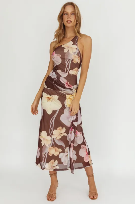Kimbra Waist Sash Maxi Dress Floral Brown sold by Selfie Leslie