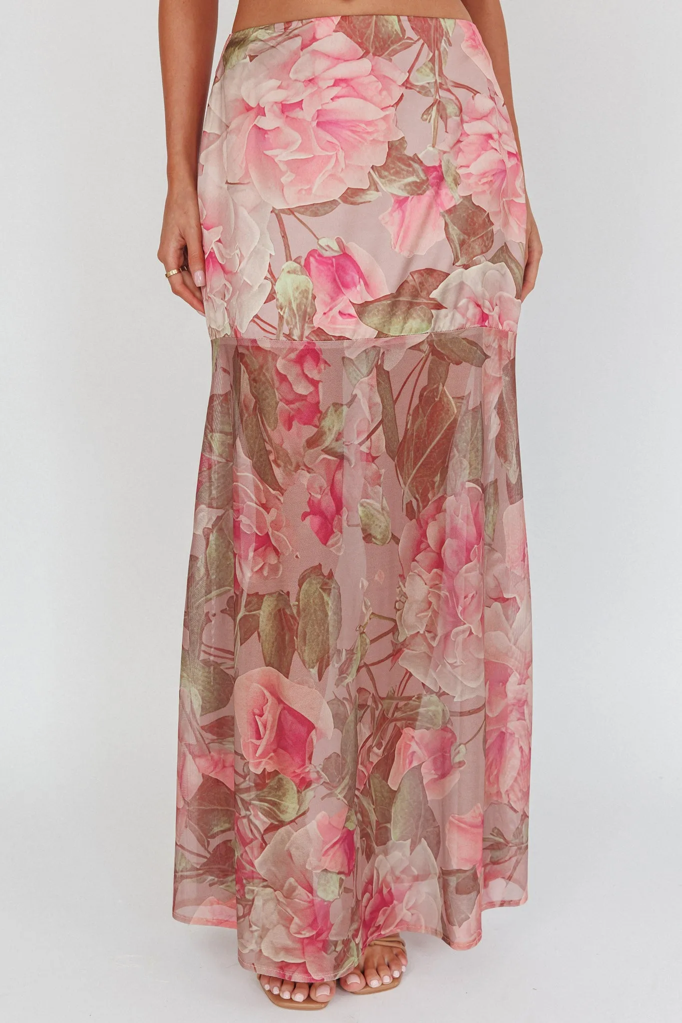Sunset High Sheer Hem Maxi Skirt Floral Blush sold by Selfie Leslie product image thumbnail 3