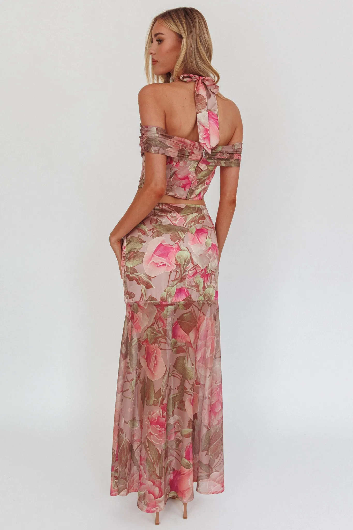 Sunset High Sheer Hem Maxi Skirt Floral Blush sold by Selfie Leslie product image thumbnail 2