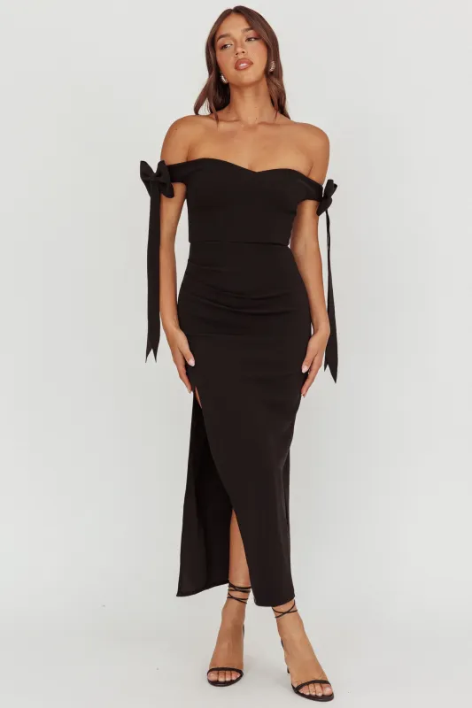 Have Faith Off-Shoulder Bow Sleeve Maxi Dress Black sold by Selfie Leslie