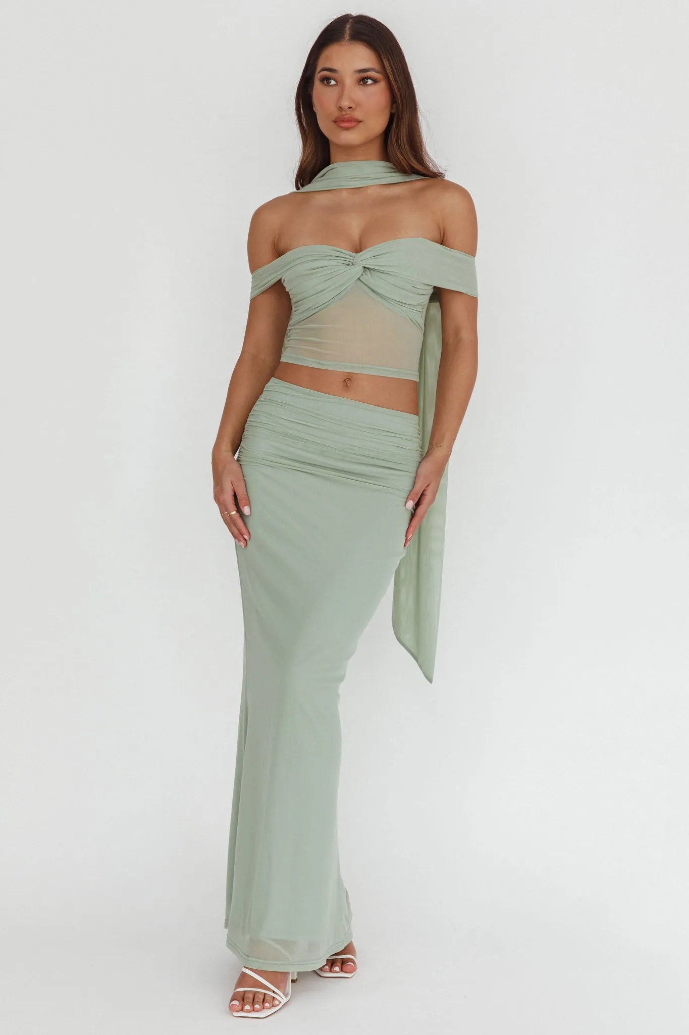 All The Lights Ruched Midi Skirt Sage sold by Selfie Leslie product image thumbnail 5