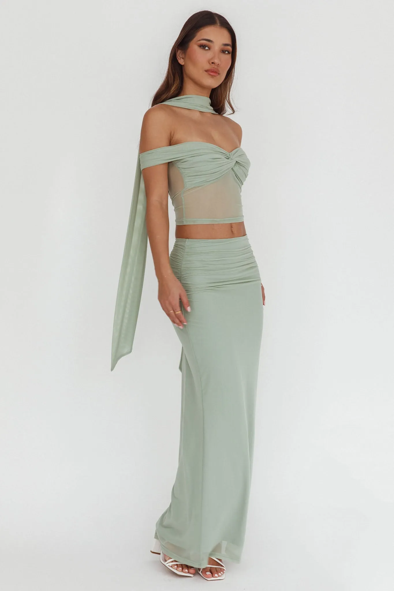 All The Lights Ruched Midi Skirt Sage sold by Selfie Leslie product image thumbnail 4