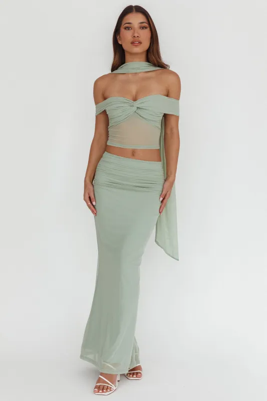 All The Lights Ruched Midi Skirt Sage sold by Selfie Leslie
