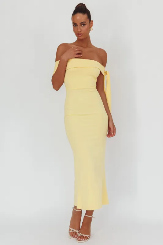 Aurora Sky Off-Shoulder Tie Maxi Dress Lemon sold by Selfie Leslie