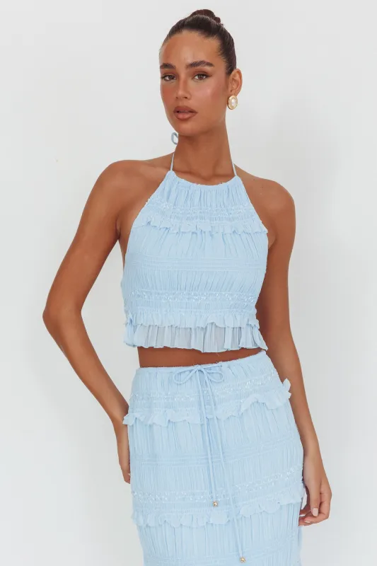 Helios Halterneck Shirred Sequin Top Blue sold by Selfie Leslie