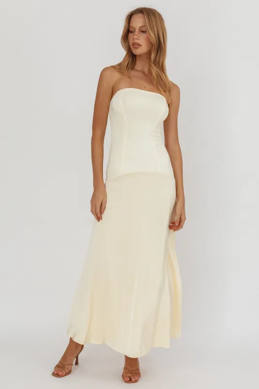 Star Avenue Strapless Drop Waist Maxi Dress Butter sold by Selfie Leslie
