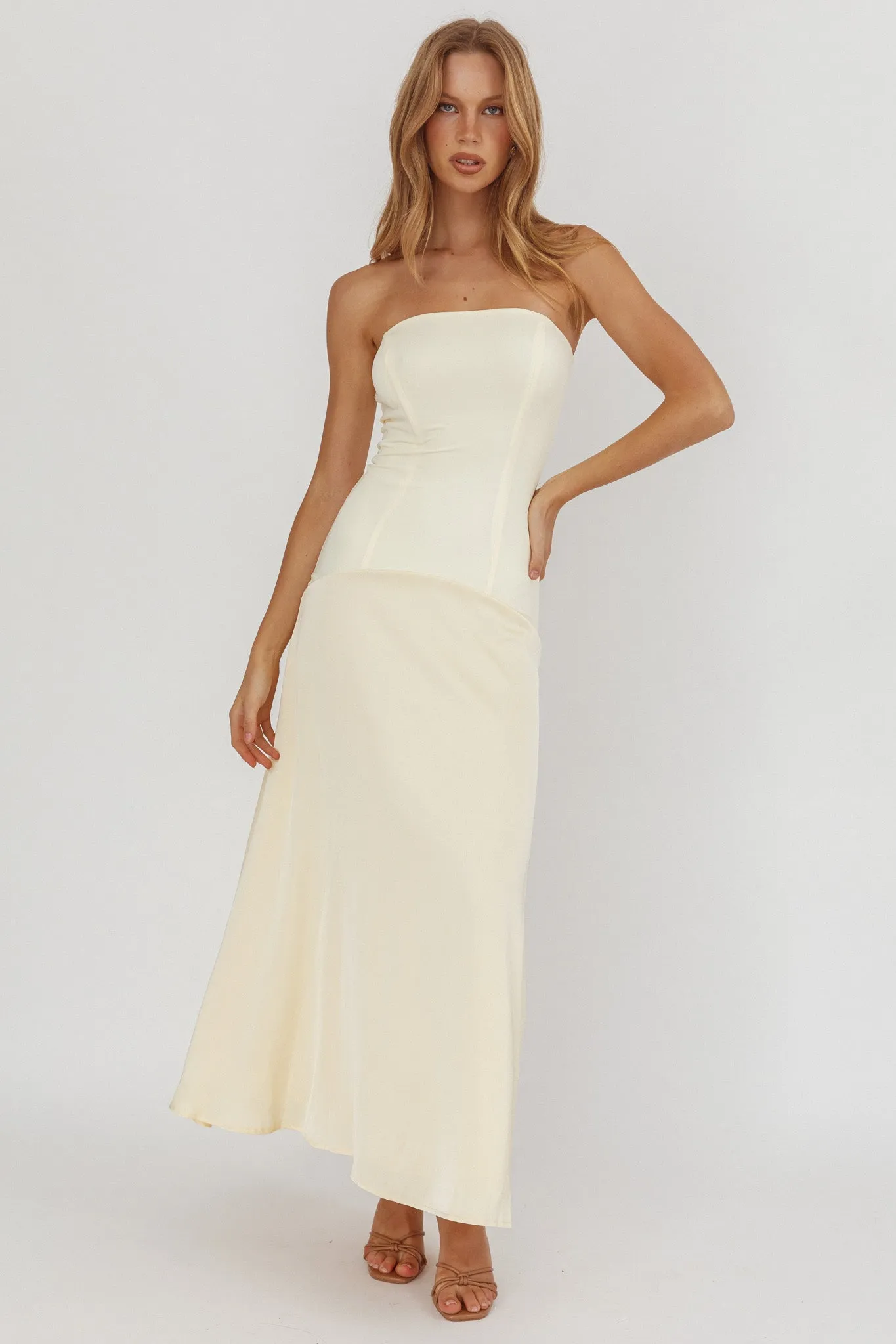 Star Avenue Strapless Drop Waist Maxi Dress Butter sold by Selfie Leslie product image thumbnail 5